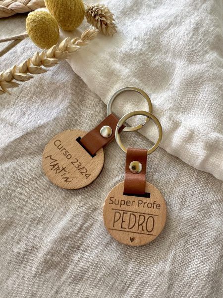 Llavero grabado madera y cuero